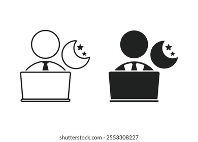 Horas extras, trabalho noturno. Vetor de ilustração
