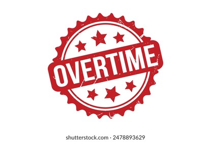 Overtime Stamp. Red Overtime Rubber grunge Stamp