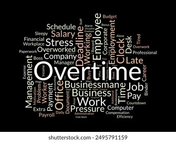 Overtime wordcloud template. Business concept vector background.