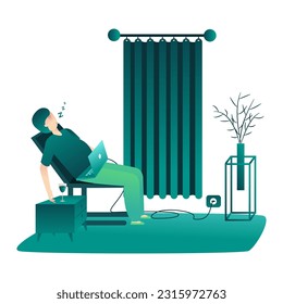 overtime worker job late night tme exhausted tired occupation boy sitting sleep in home
