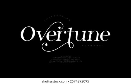 Overtune typography beauty fashion elegant minimalist serif italic fonts decorative wedding vintage retro logos. Minimal luxury font alphabet logo. Vector illustration