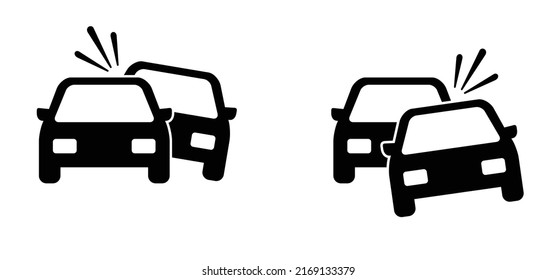 Overturned Car Or Collision Of Cars Pictogram. Cartoon Car Crash, Accident Symbol Or Icon. Road, Traffic Accident. Crashed Cars Or Service Logo.