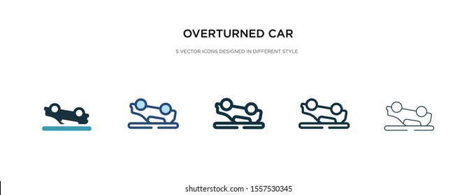 overturned car icon in different style vector illustration. two colored and black overturned car vector icons designed in filled, outline, line and stroke style can be used for web, mobile, ui