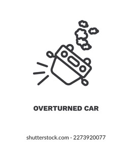 overturned car icon. Thin line overturned car icon from Insurance and Coverage collection. Outline vector isolated on white background. Editable overturned car symbol can be used web and mobile