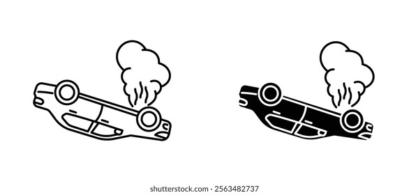 Overturned car icons in outline and fill. vector illustration for ui.