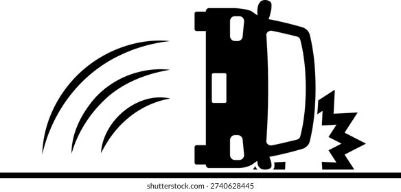 Overturned car isolated vector silhouette