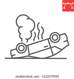 Overturned car line icon, insurance and accident, crashed car vector icon, vector graphics, editable stroke outline sign, eps 10.