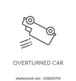 Overturned car linear icon. Modern outline Overturned car logo concept on white background from Insurance collection. Suitable for use on web apps, mobile apps and print media.