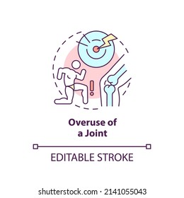 Overuse Of Joint Concept Icon. Inflammatory Joint Disease Abstract Idea Thin Line Illustration. Stress Fracture. Isolated Outline Drawing. Editable Stroke. Arial, Myriad Pro-Bold Fonts Used