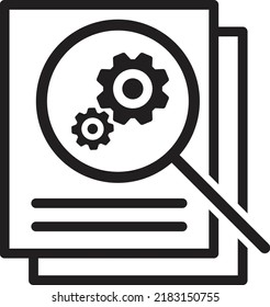 Icono de revisión de análisis de información general, símbolo de documento de investigación.