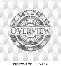 Overview grey emblem with cube white background