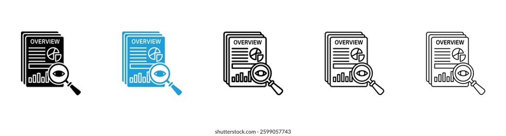 Overview icons vector illustrations in black and blue colors for web and ui designs