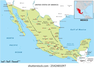 Overview map of Mexico with the most important cities