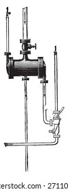Overview of power heater and the injector, Koerting system, vintage engraved illustration. Industrial encyclopedia E.-O. Lami - 1875. 