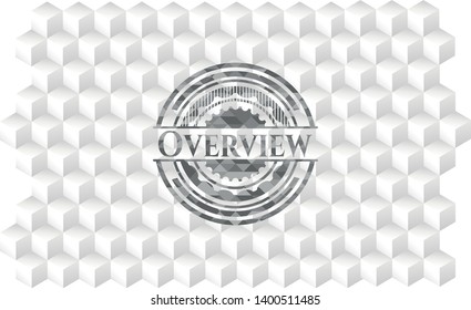 Overview retro style grey emblem with geometric cube white background