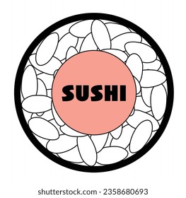 Overview of a sushi roll, trendy style. Logo