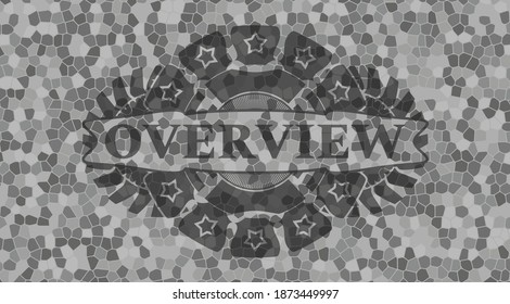 Overview text inside grey color stone wall badge. Rock graceful background. Intense illustration. 