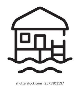 Overwater bungalow icon. Editable line icon. Vector illustration