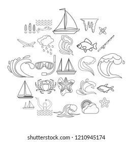 Overwater icons set. Outline set of 25 overwater vector icons for web isolated on white background
