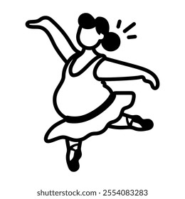 Overweight ballerina dancing icon in doodle style 

