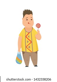 Overweight boy, cute chubby child cartoon character vector Illustration on a white background.