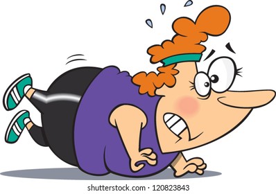 overweight cartoon woman trying to do push ups