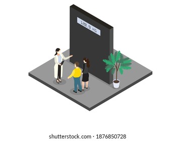 Overweight couple consult with a nutritionist isometric 3d vector concept for banner, website, illustration, landing page, flyer, etc.