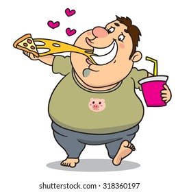 Overweight Eating Pizza, illustration