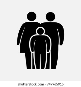 Overweight family icon. Fat  woman, man and boy. Vector illustration. Eps 10.