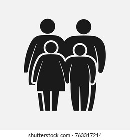 Overweight family icon. Fat  woman, man, girl and boy.  Vector illustration. Eps 10.