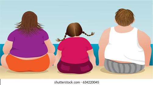 Overweight Family on the Beach