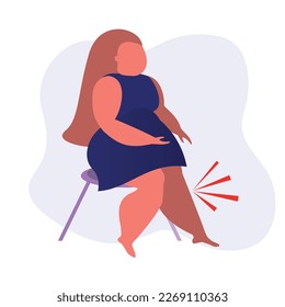 Overweight fat woman having pain in legs