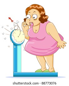 Overweight fat woman the weight scale