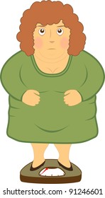 overweight fat woman standing on little scales