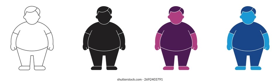 Conjunto de ícones acima do peso , símbolo de forma de corpo gordinho. Ilustração vetorial.
