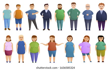 Overweight icons set. Cartoon set of overweight vector icons for web design