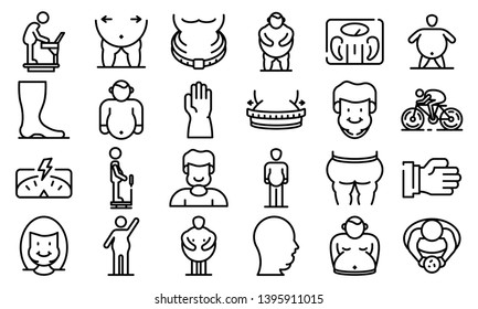 Overweight icons set. Outline set of overweight vector icons for web design isolated on white background