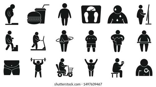 Overweight icons set. Simple set of overweight vector icons for web design on white background