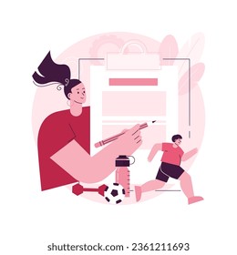 Overweight kids training plan abstract concept vector illustration. Child obesity, overweight, children eating disorder, energy imbalance, kids training, unhealthy lifestyle abstract metaphor.