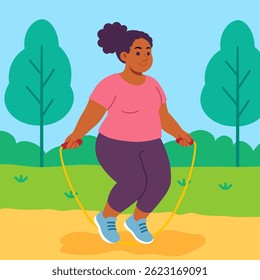 Overweight Lady Enjoying Outdoor Workout