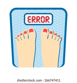 Overweight, losing weight, scales. Vector illustration.