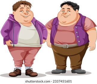 Overweight male friends cartoon character illustration