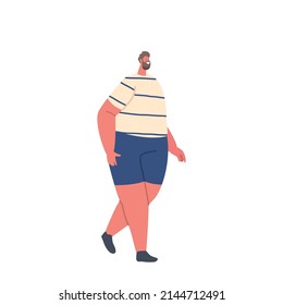 Overweight Man Active Sport Life, Stages Of Weight Loss. Young Plus Size Male Character In Sportswear Walking, Exercising To Be Slim. Fitness And Healthy Lifestyle. Cartoon People Vector Illustration