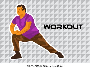 Overweight man exercising Tile Collash Vector illustration