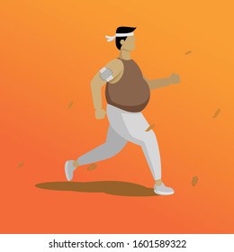 Overweight man Jogging and running, training to marathon, jogging and running illustration. - Shutterstock ID 1601589322