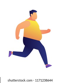 Ilustración vectorial de trompeta de hombre con sobrepeso. Entrenamiento de footing y fitness con pérdida de peso, entrenamiento de dieta y cardio, mantenimiento del concepto de vida saludable y saludable. Aislado sobre fondo blanco.