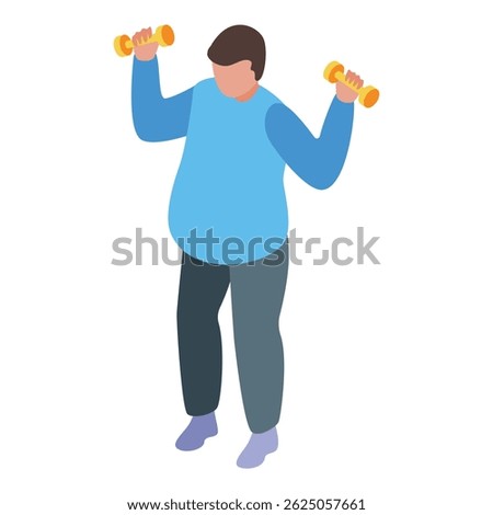 Overweight man lifting weights as part of a home workout routine