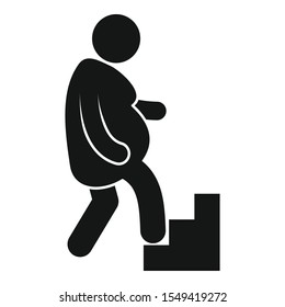 Overweight man up on stairs icon. Simple illustration of overweight man up on stairs vector icon for web design isolated on white background
