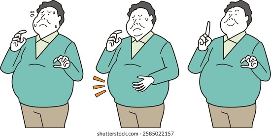 Overweight man pose illustration set