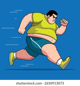 Overweight Man Running Fast Illustration